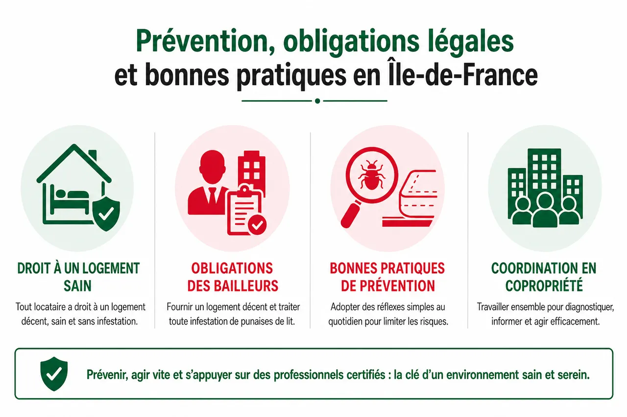 Traitement punaises de lit à Paris: intervention certifiée sous 24h dans tous les arrondissements , Prévention, obligations légales et bonnes pratiques en Île-de-France