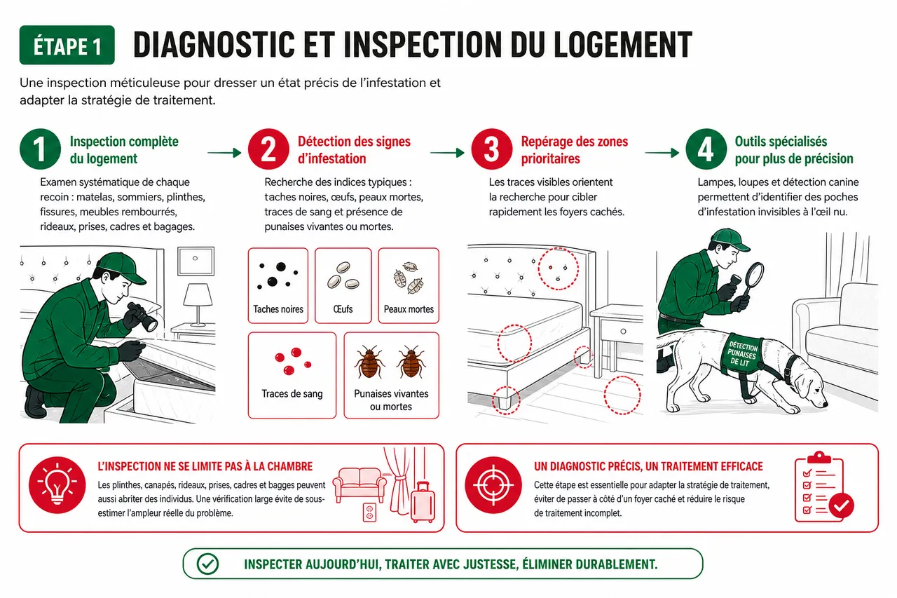Faire appel à un professionnel des punaises de lit: comment se déroule une intervention, étape par étape , Étape 1: Diagnostic et inspection du logement