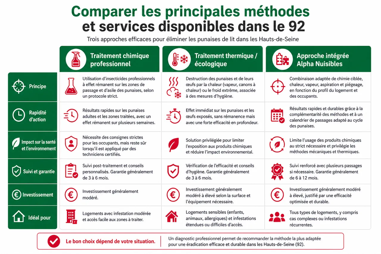 Traitement punaises de lit dans les Hauts-de-Seine (92): experts certifiés près de chez vous , Comparer les principales méthodes et services disponibles dans le 92