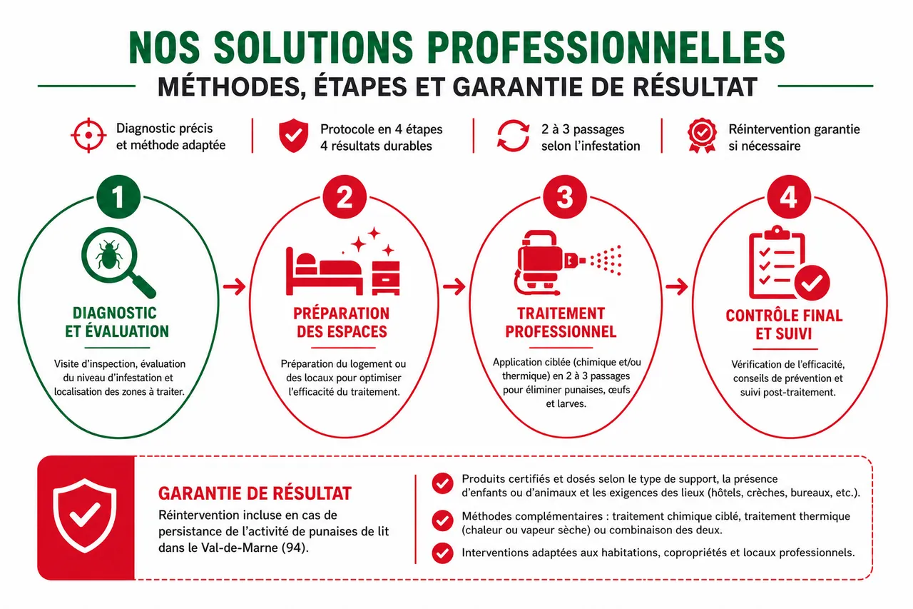 Traitement punaises de lit dans le Val-de-Marne (94): désinsectisation garantie , Nos solutions professionnelles: méthodes, étapes et garantie de résultat