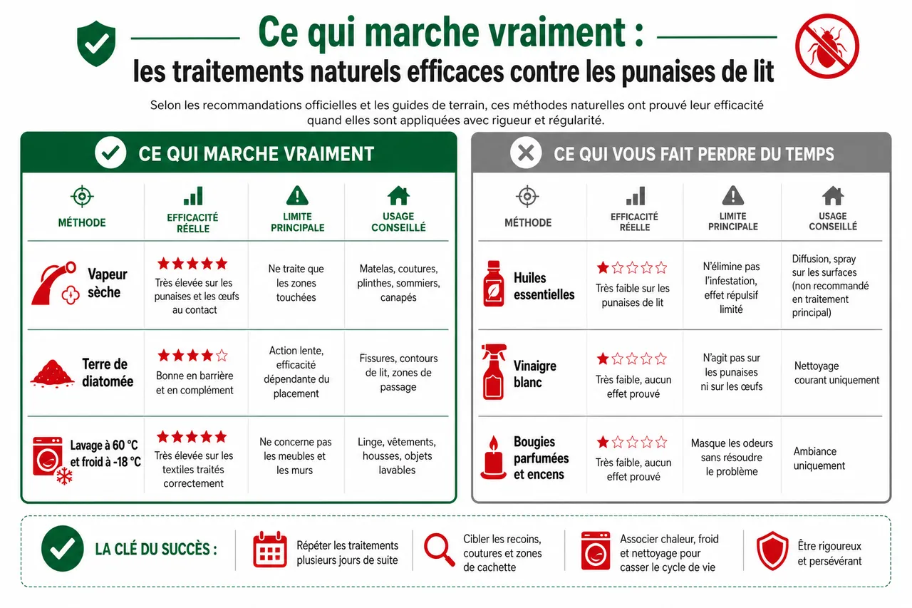 Traitement naturel des punaises de lit: ce qui marche vraiment, ce qui vous fait perdre du temps , Ce qui marche vraiment: les traitements naturels efficaces contre les punaises de lit