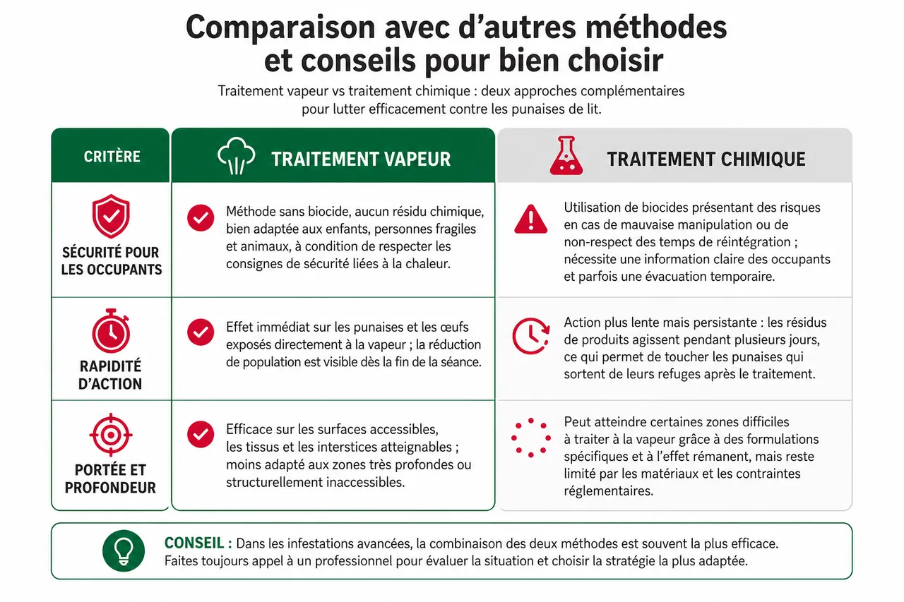 Traitement vapeur des punaises de lit: mode d'emploi, efficacité et limites , Comparaison avec d’autres méthodes et conseils pour bien choisir