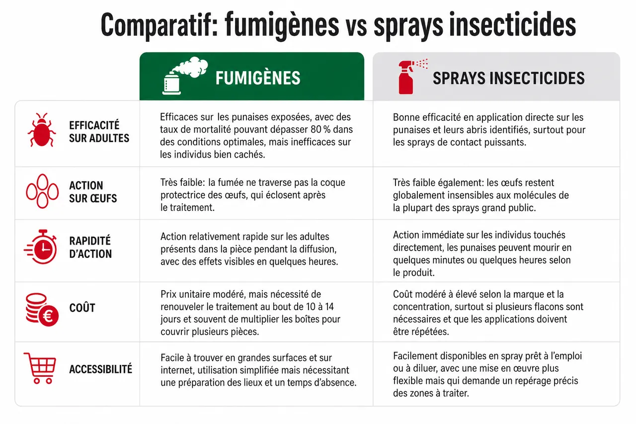 Fumigènes et insecticides en spray contre les punaises de lit: efficaces ou contre-productifs? , Comparatif: fumigènes vs sprays insecticides