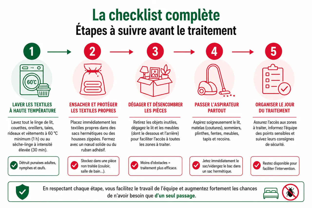 Comment préparer son logement avant un traitement punaises de lit: la checklist complète , La checklist complète: étapes à suivre avant le traitement