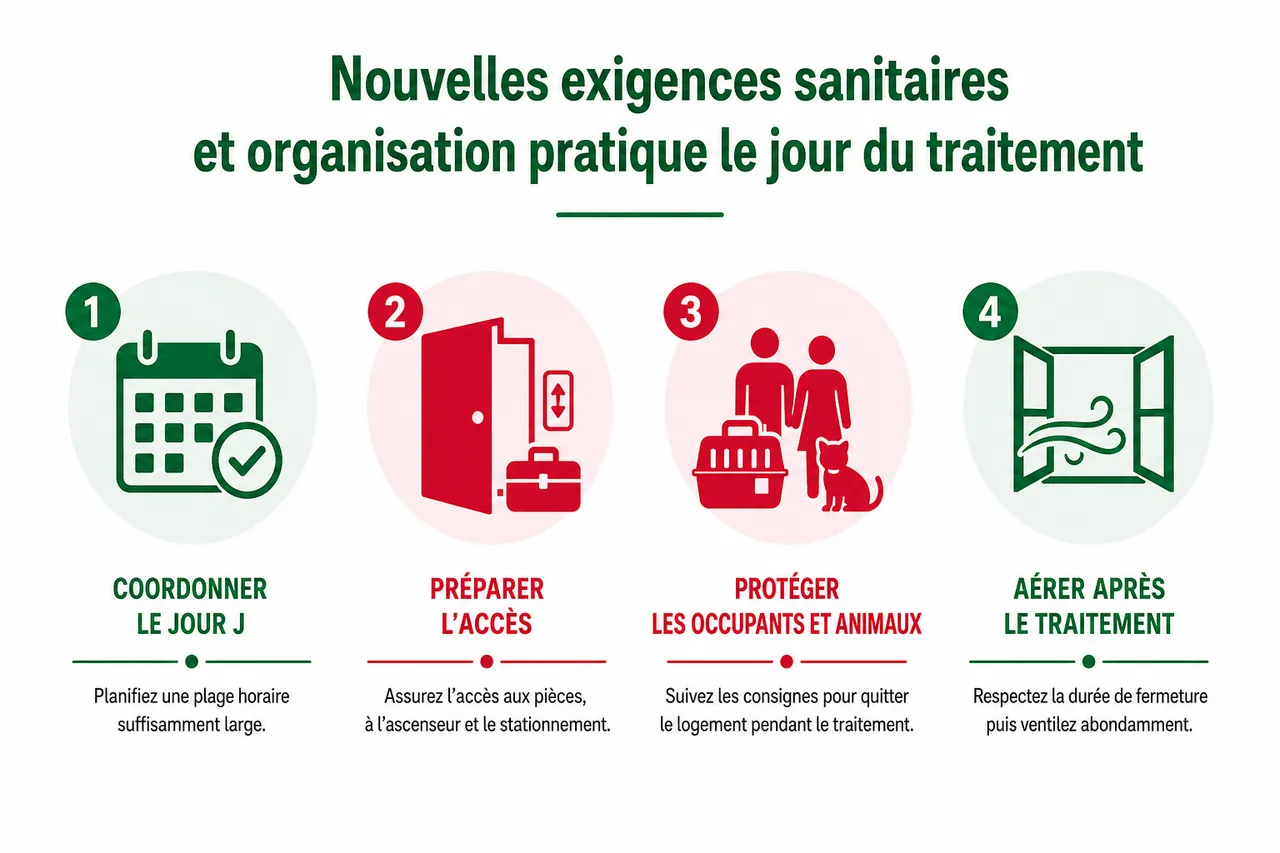 Comment préparer son logement avant un traitement punaises de lit: la checklist complète , Nouvelles exigences sanitaires et organisation pratique le jour du traitement