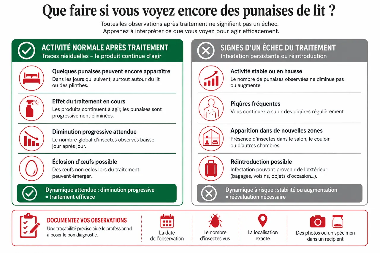 Après un traitement punaises de lit: protocole, ménage, et que faire si vous en voyez encore , Que faire si vous voyez encore des punaises de lit?