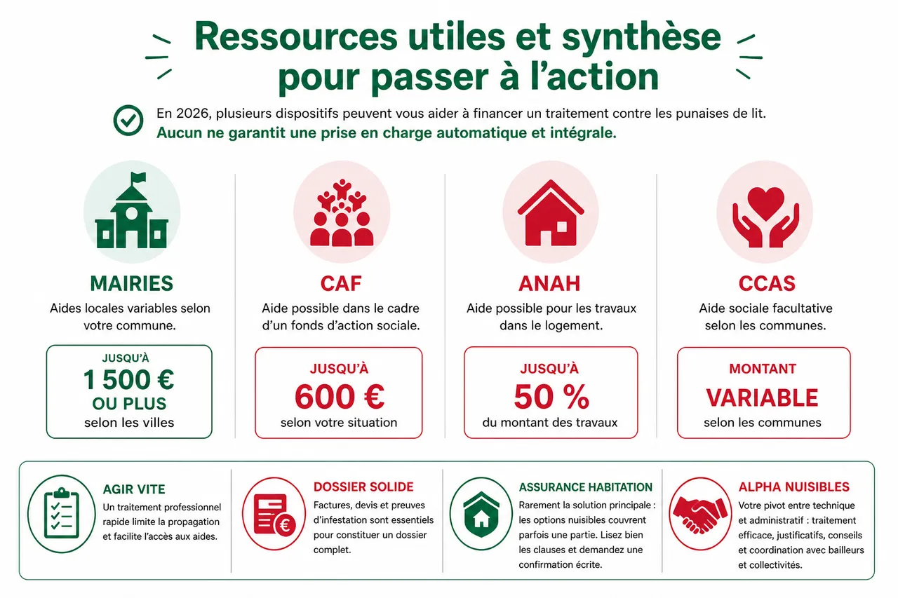 Traitement punaises de lit gratuit ou remboursé: mairie, assurance, aides; voici ce qui existe vraiment , Ressources utiles et synthèse pour passer à l’action