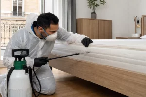 Intervention professionnelle contre les punaises de lit dans une chambre