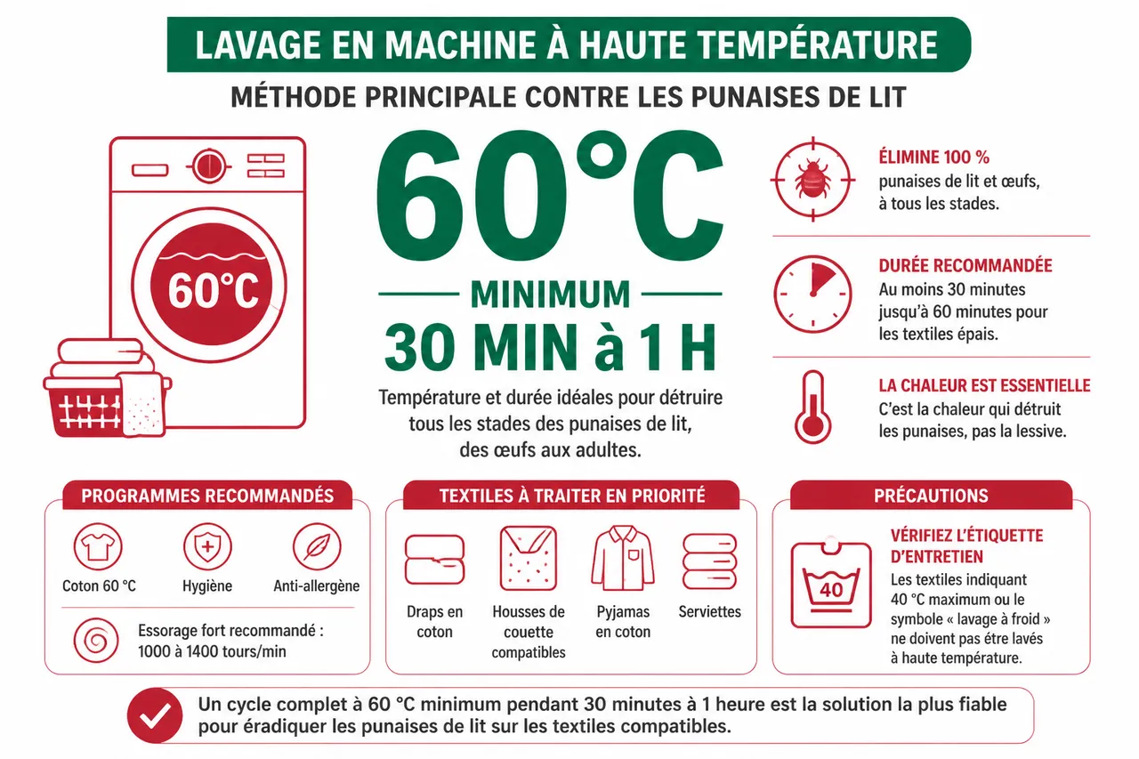 Punaises de lit: comment traiter le linge, les vêtements et les textiles (lavage, séchage, congélation) , Lavage en machine à haute température: méthode principale contre les punaises de lit