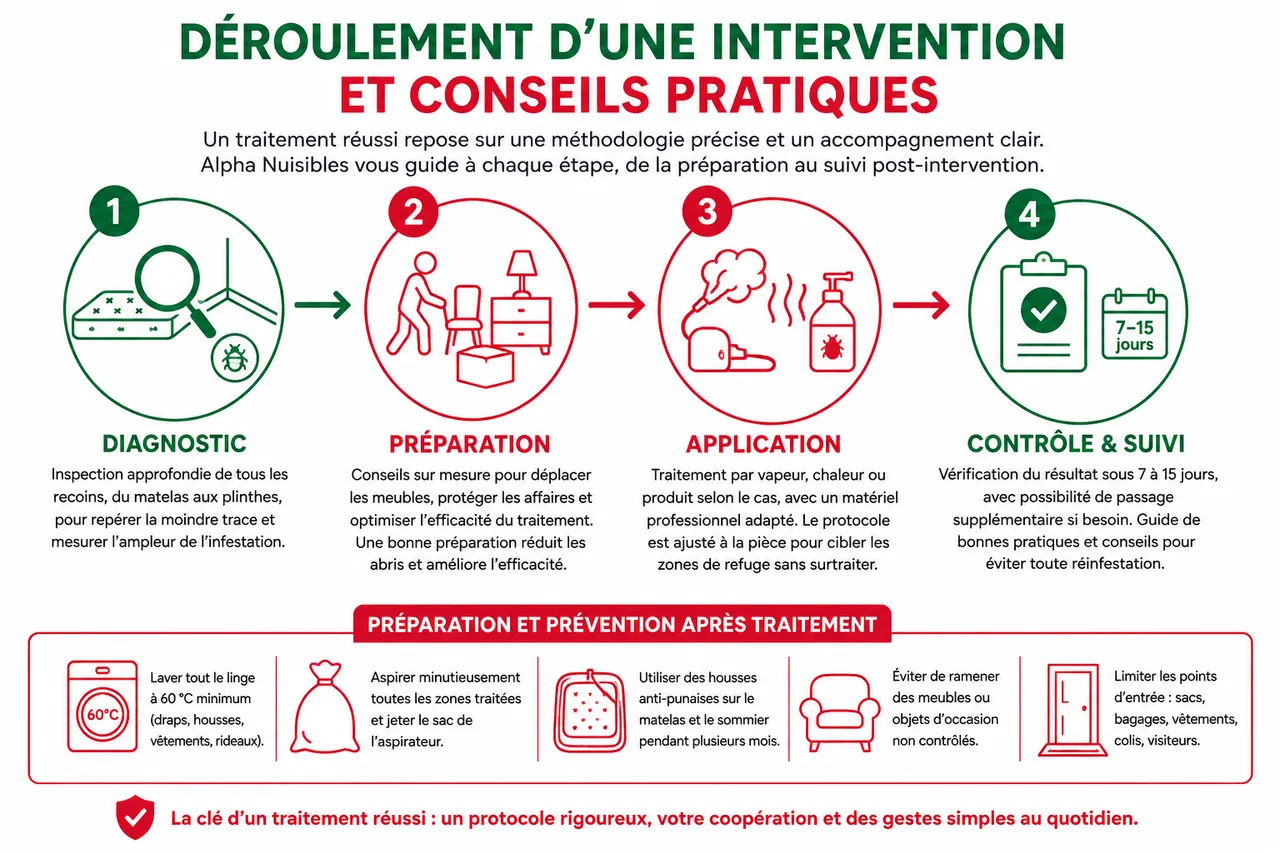 Traitement punaises de lit dans l'Est parisien: 11e, 18e, 19e et 20e arrondissements , Déroulement d’une intervention et conseils pratiques