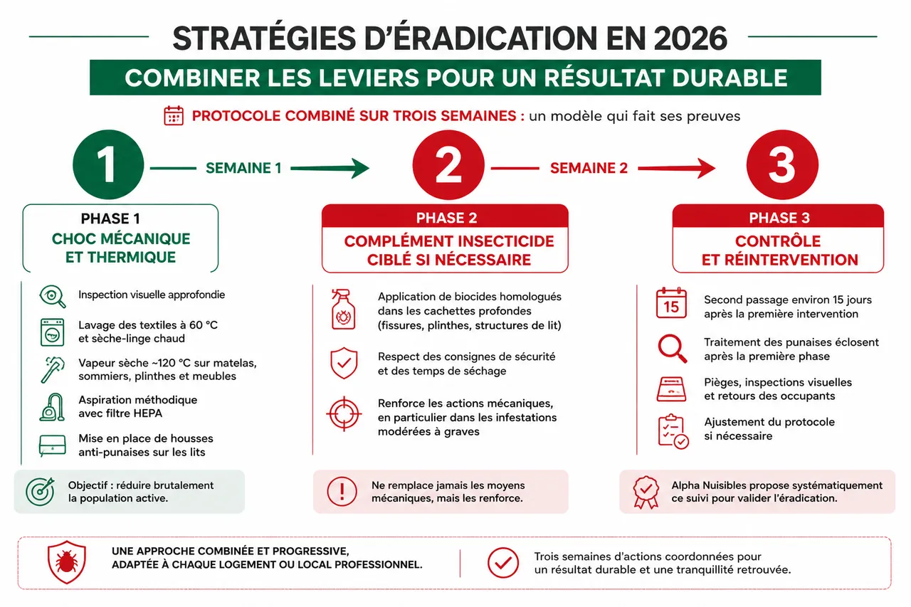 Traitement des punaises de lit en 2026: nouvelles méthodes, réglementation et ce qui a changé , Stratégies d’éradication en 2026: combiner les leviers pour un résultat durable