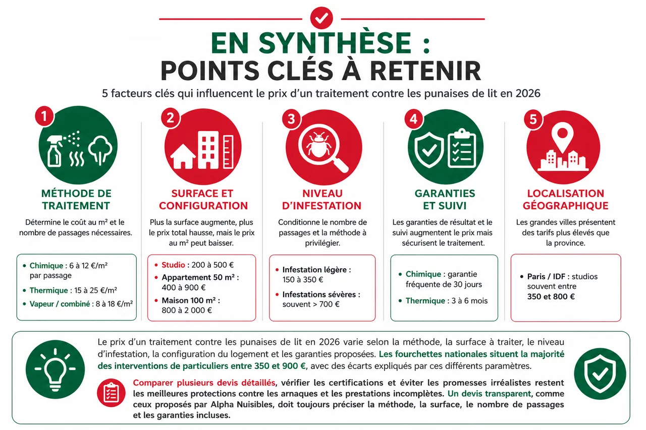 Prix d'un traitement punaises de lit en 2026: tarifs réels par surface et par méthode , Bref: points clés à retenir