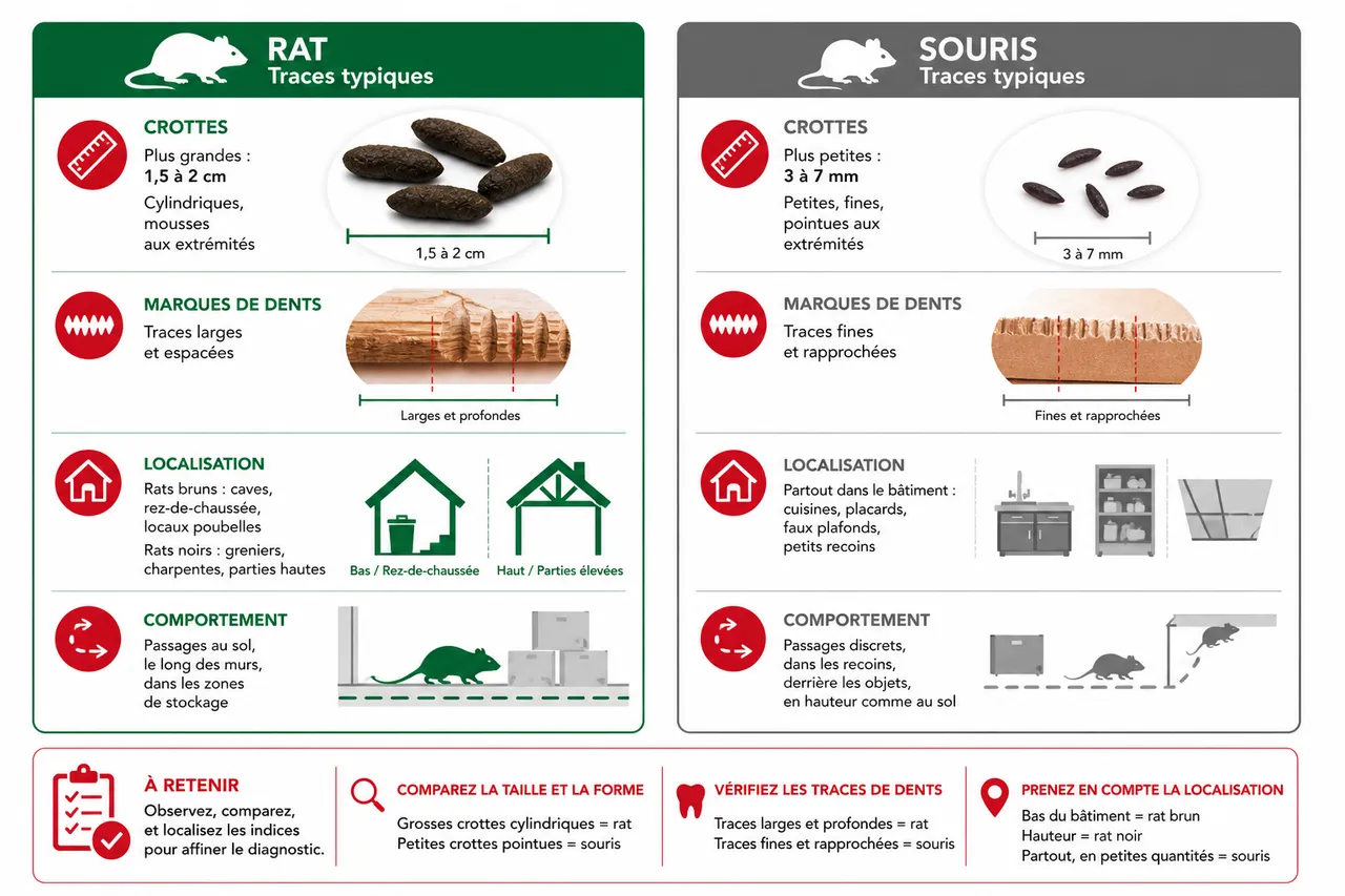 6 traces de rats à repérer avant que l’infestation ne s’installe , Différencier les traces de rats de celles d’autres nuisibles