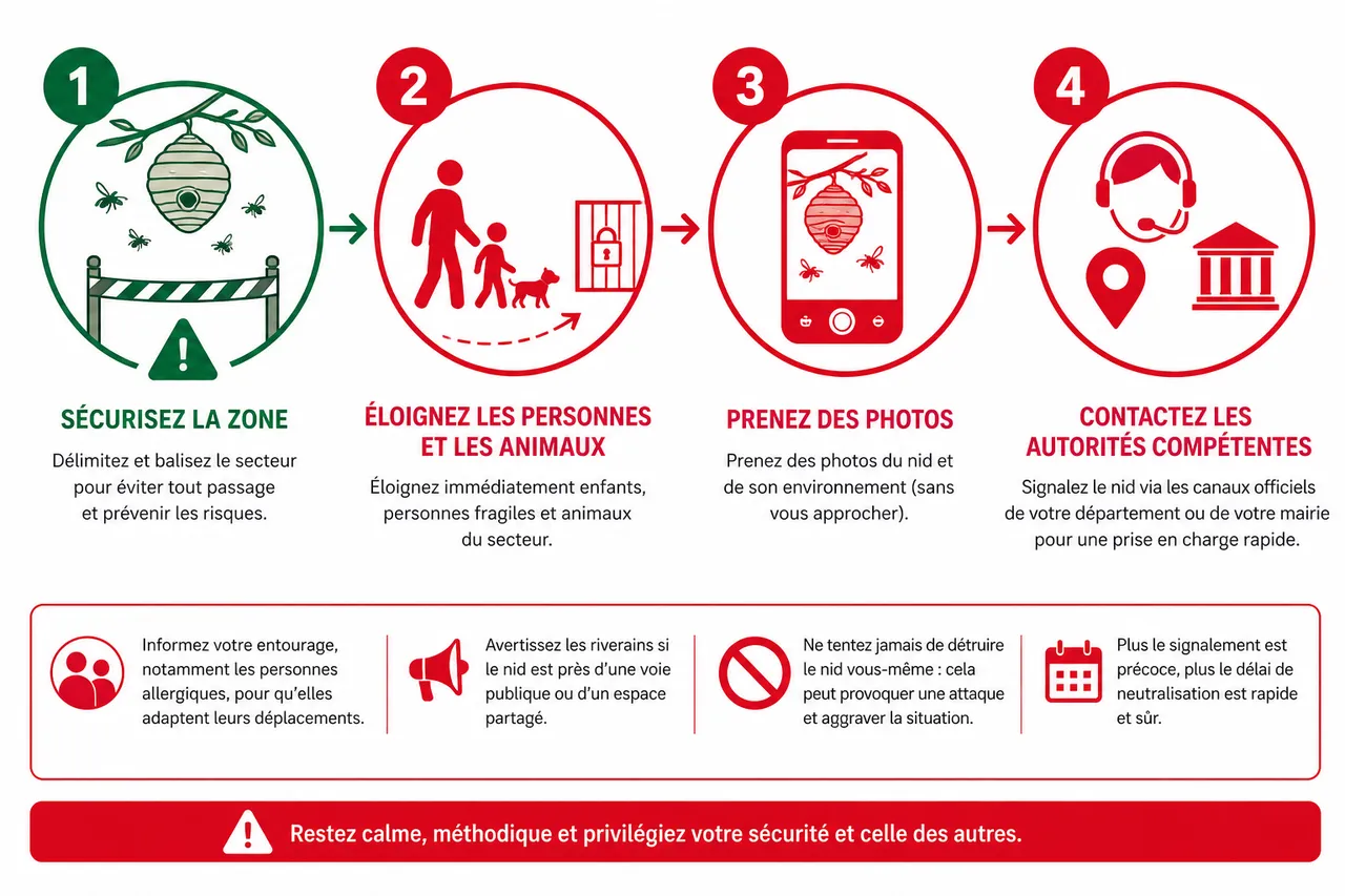 Comment reconnaître un nid de frelons sans s’approcher trop près? , Quelles démarches suivre en cas de découverte d’un nid de frelons?