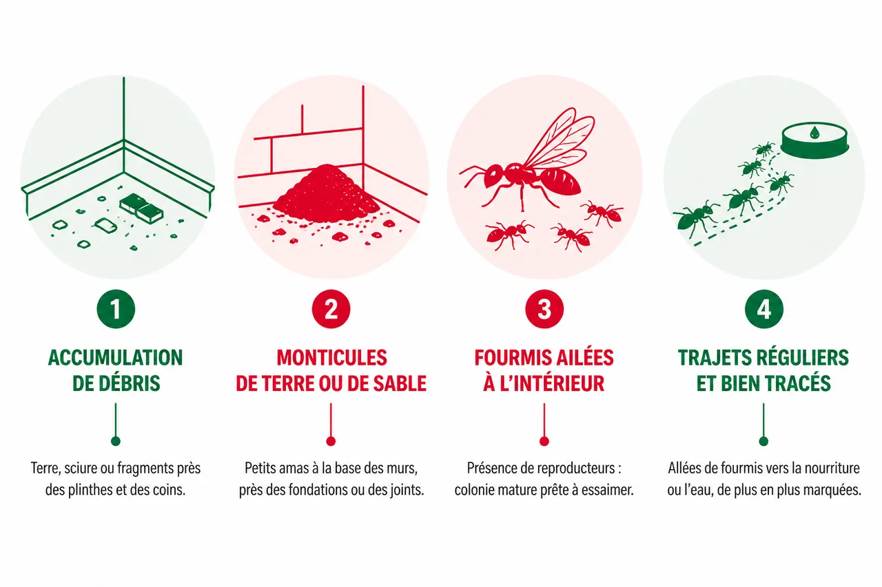 Nid de fourmis dans la maison, ce que sa localisation révèle sur l’infestation , Comment repérer un nid de fourmis dans la maison?