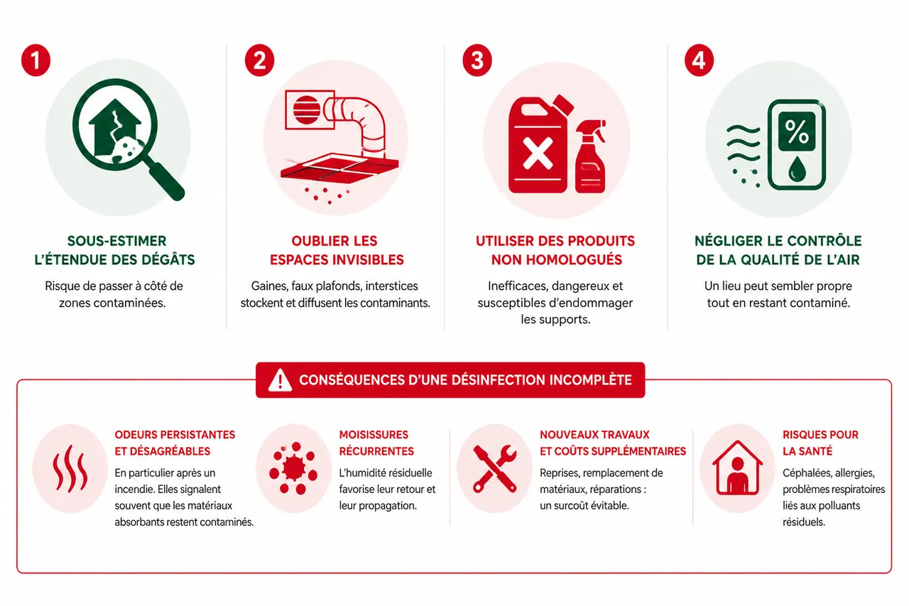 Désinfection après sinistre, les étapes que beaucoup oublient de prévoir , Erreurs fréquentes et points de vigilance lors d’une désinfection post-sinistre