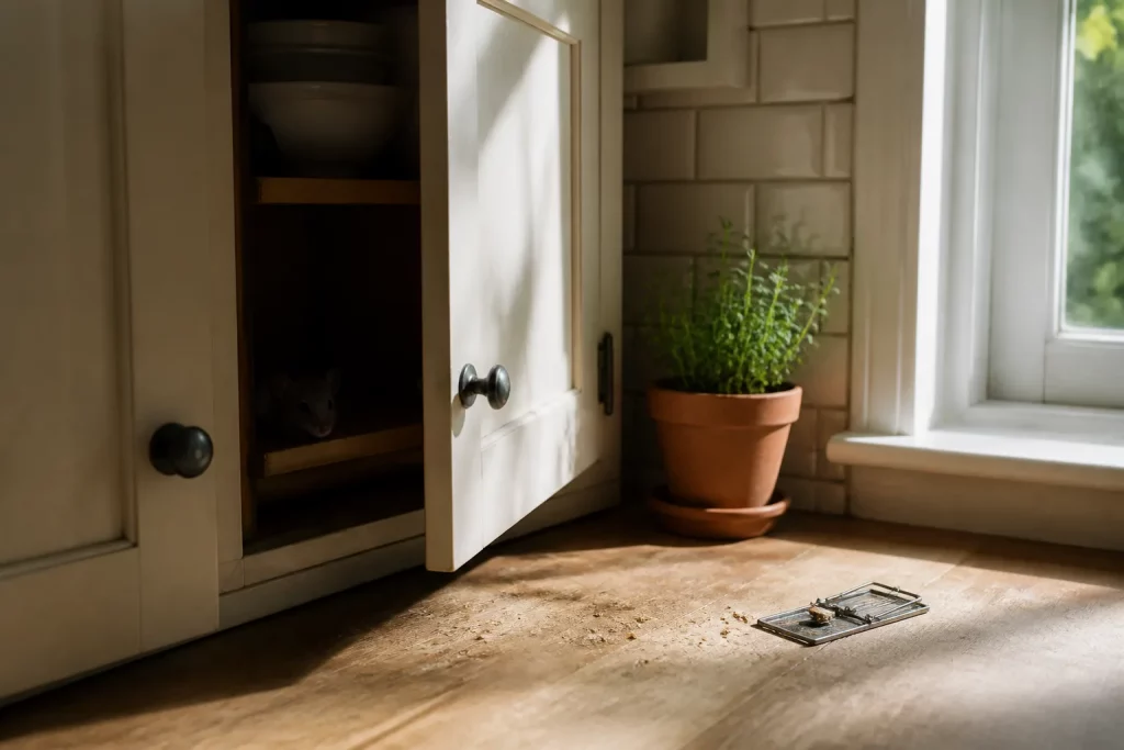 Souris dans la maison observée par un professionnel de la lutte antiparasitaire