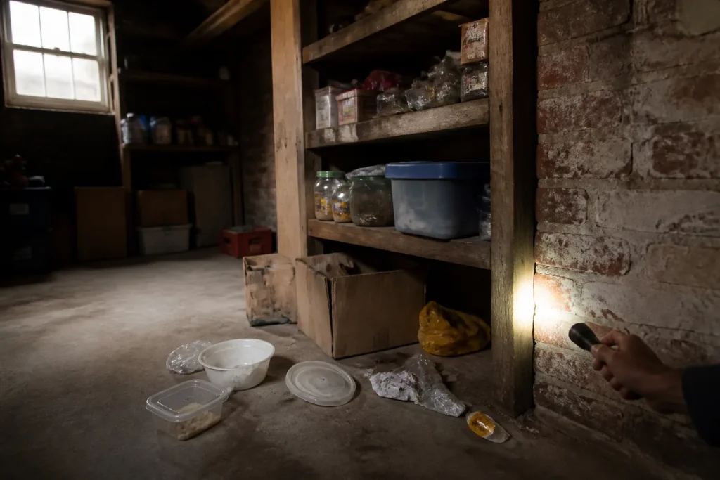 Cave avec pièges et prévention contre rats et insectes nuisibles