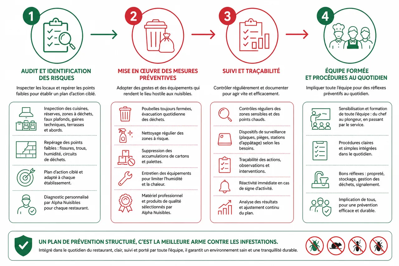 Prévention des nuisibles en restaurant, les mesures qui évitent les mauvaises surprises , Plan de prévention: étapes et bonnes pratiques pour éviter les nuisibles