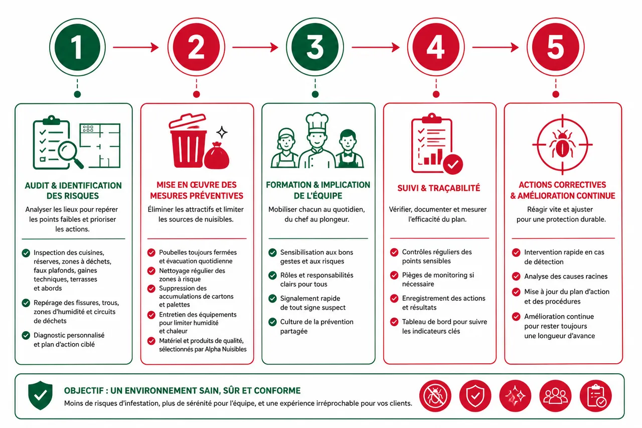 Prévention des nuisibles en restaurant, les mesures qui évitent les mauvaises surprises , Plan de prévention: étapes et bonnes pratiques pour éviter les nuisibles