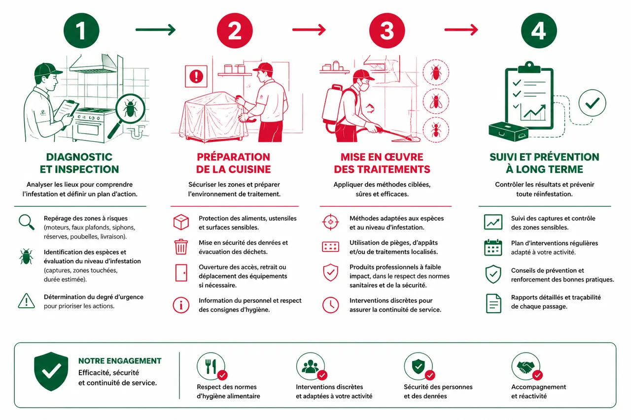 Désinsectisation d’une cuisine professionnelle, les contraintes à anticiper dès le départ , Procédures et méthodes de désinsectisation adaptées aux cuisines professionnelles