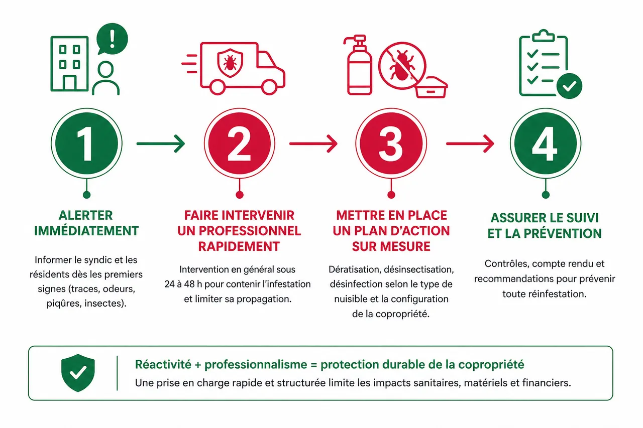Inspection nuisibles en copropriété, qui doit agir et quand? , Que faire en cas de détection? Solutions et interventions