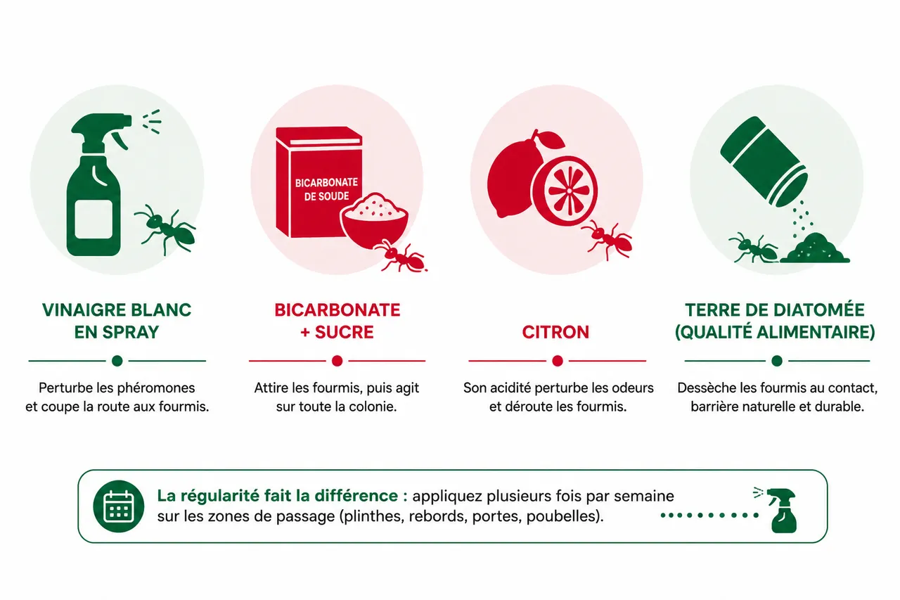 Traitement des fourmis dans la maison, par où commencer quand les colonies reviennent , Méthodes naturelles pour traiter les fourmis à la maison
