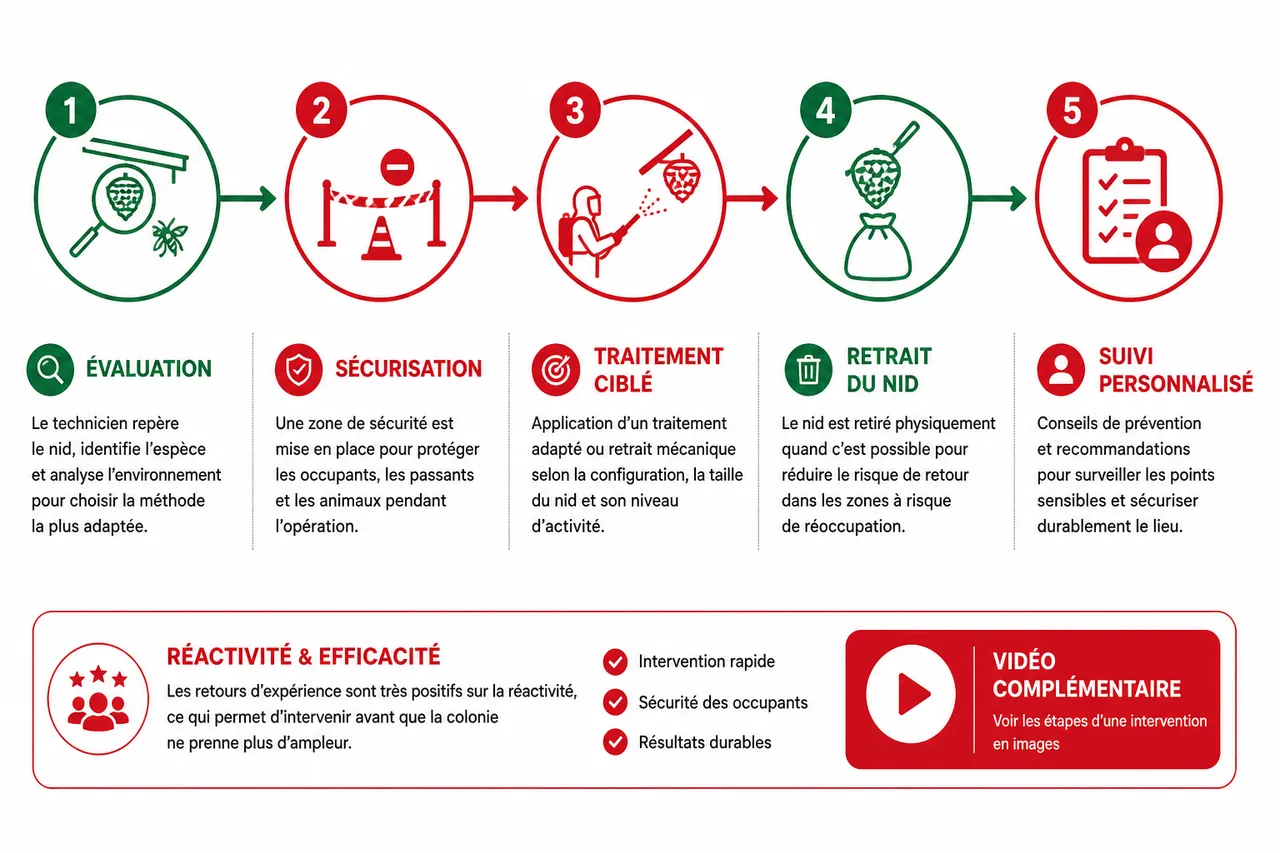 Traitement d’un nid de guêpes, pourquoi l’intervention rapide change tout , Comment se déroule une intervention professionnelle avec Alpha Nuisibles?