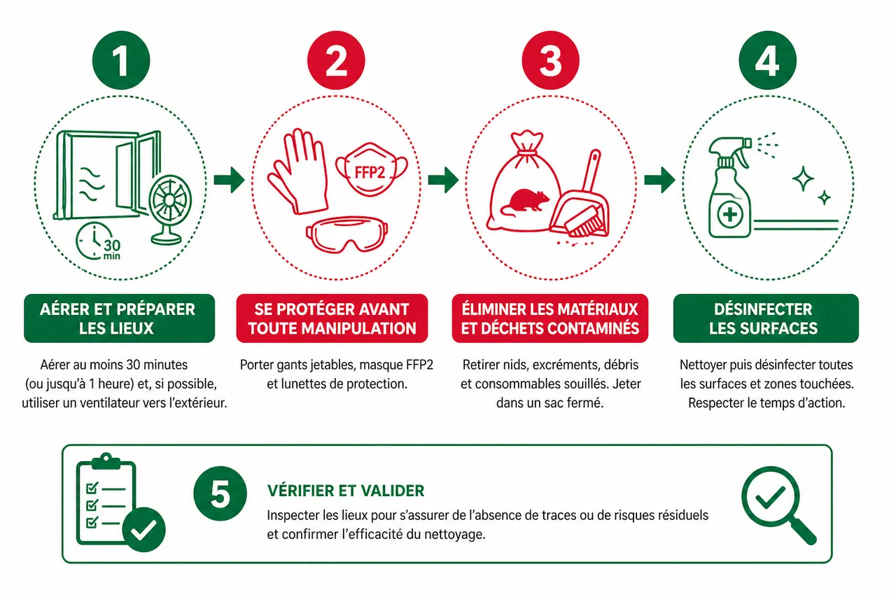 Nettoyage après dératisation, ce qu’il faut vraiment faire pour éviter les récidives , Étapes clés du nettoyage après dératisation: guide pratique