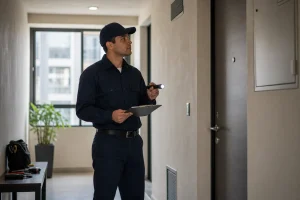 Inspection nuisibles en copropriété avec professionnels et signalisation