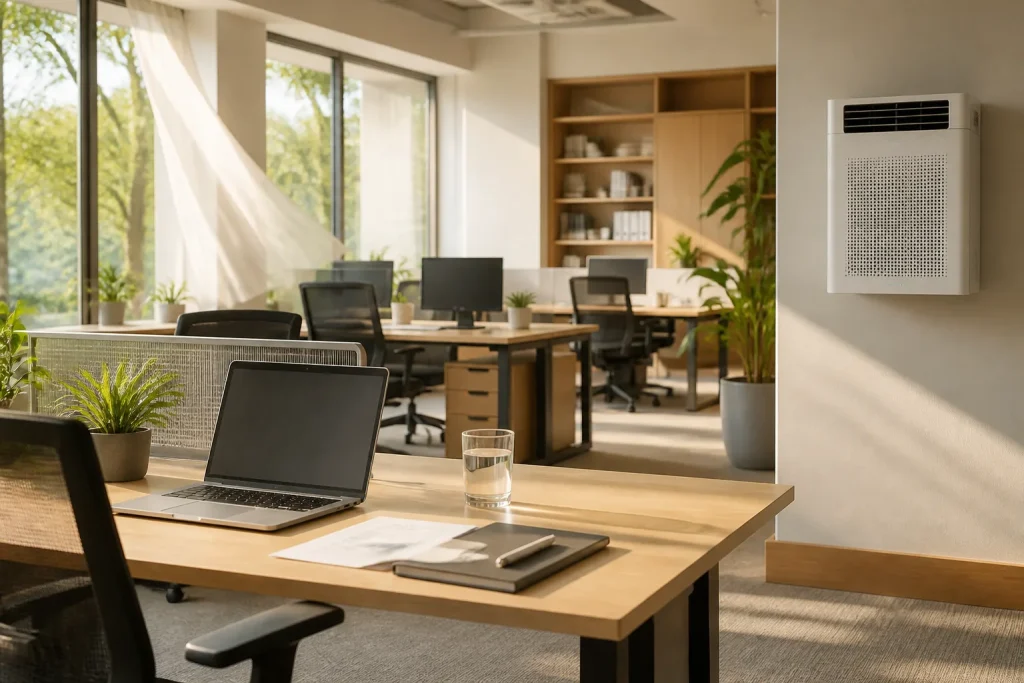 Salle bien ventilée après désinfection pour réoccupation sécurisée